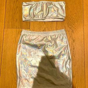Holographic Festival skirt + top